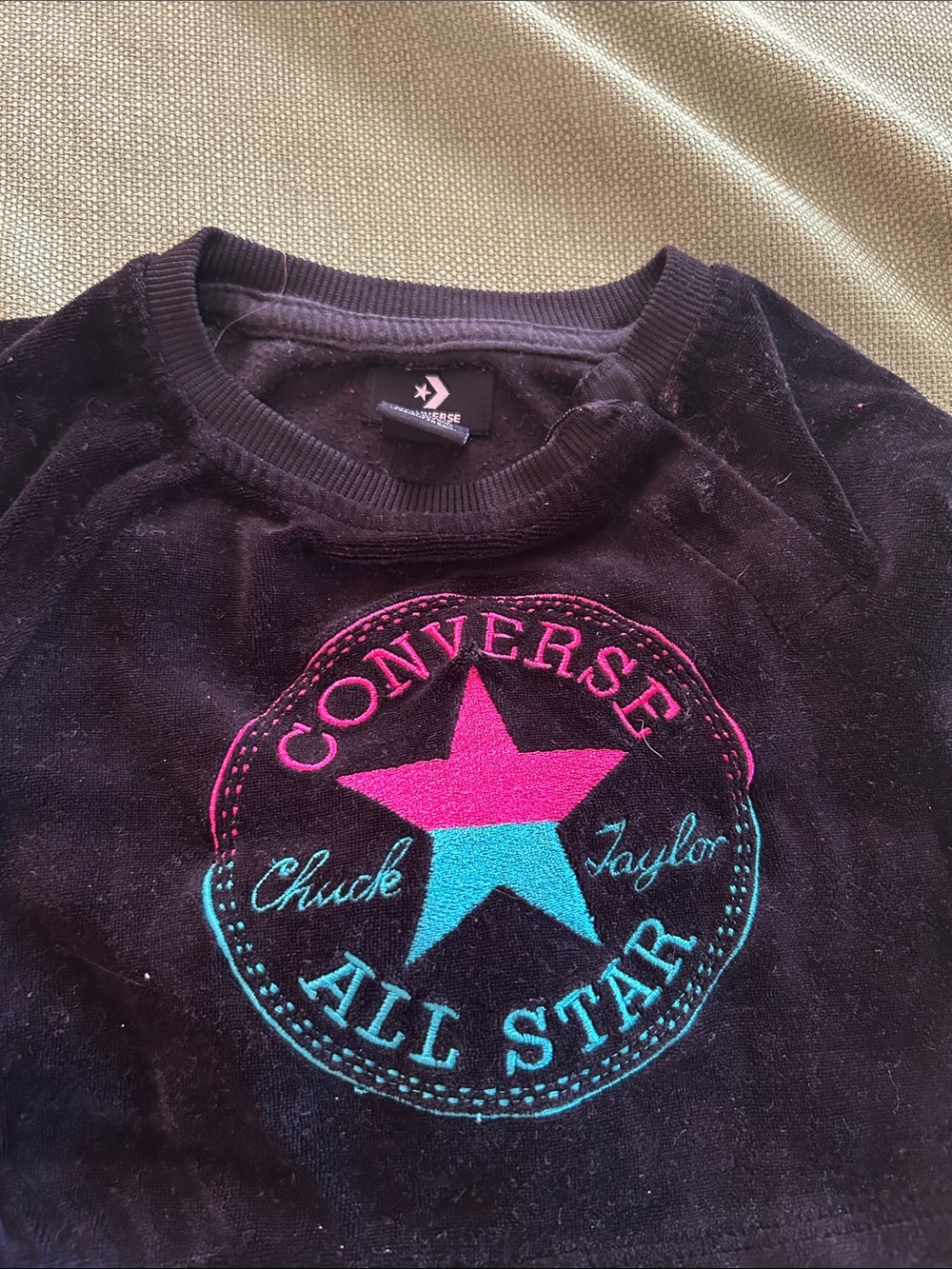 Converse Kids Black Sweatshirt with Pink & Teal Star Patch